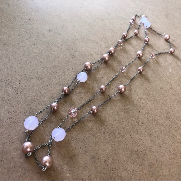 Silver Tone Opera Length Necklace with Pink & Silver Beaded Accents - Picture 5 of 5